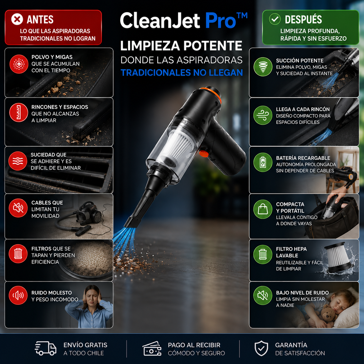 CleanJet Pro™-Limpieza potente donde las aspiradoras tradicionales no llegan